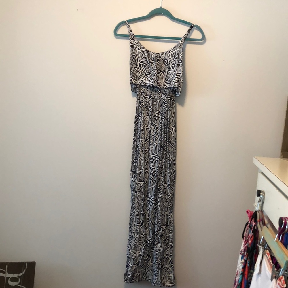 Tybee Island Navy/White Ruffle Long Boho Dress SM